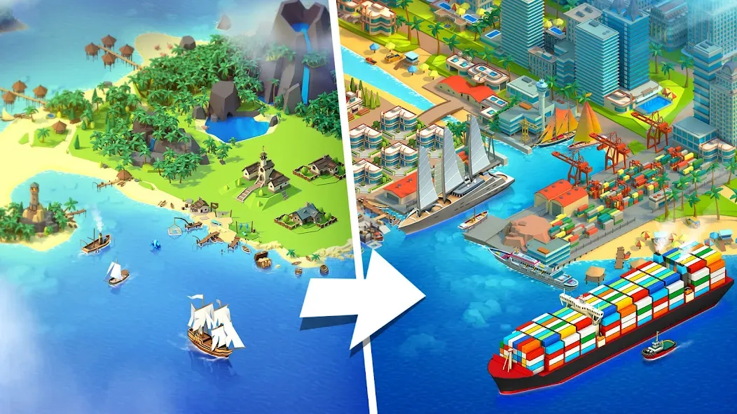 Скачать взломанную Sea Port: Cargo Boat Tycoon (Си Порт)  [МОД Много монет] — стабильная версия apk на Андроид screen 1