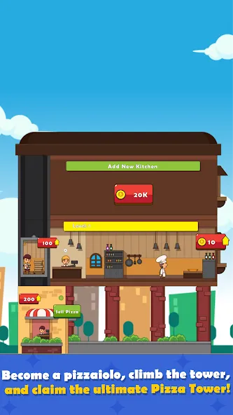 Скачать взлом Pizza Tower: Idle Tycoon (Пицца Тауэр)  [МОД Unlocked] — стабильная версия apk на Андроид screen 1