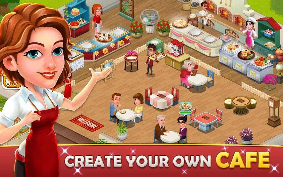 Скачать взломанную Cafe Tycoon – Cooking & Fun  [МОД Много монет] — последняя версия apk на Андроид screen 1