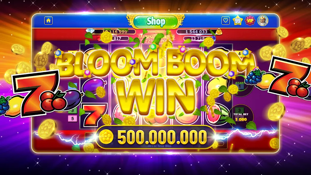 Скачать взломанную Bloom Boom Casino Slots Online (Блум Бум Казино Слоты Онлайн)  [МОД Много денег] — последняя версия apk на Андроид screen 1