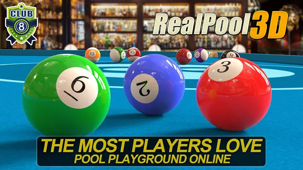 Скачать взломанную Real Pool 3D Online 8Ball Game (Реал Пул 3Д Онлайн 8Бол Гейм)  [МОД Много денег] — стабильная версия apk на Андроид screen 1