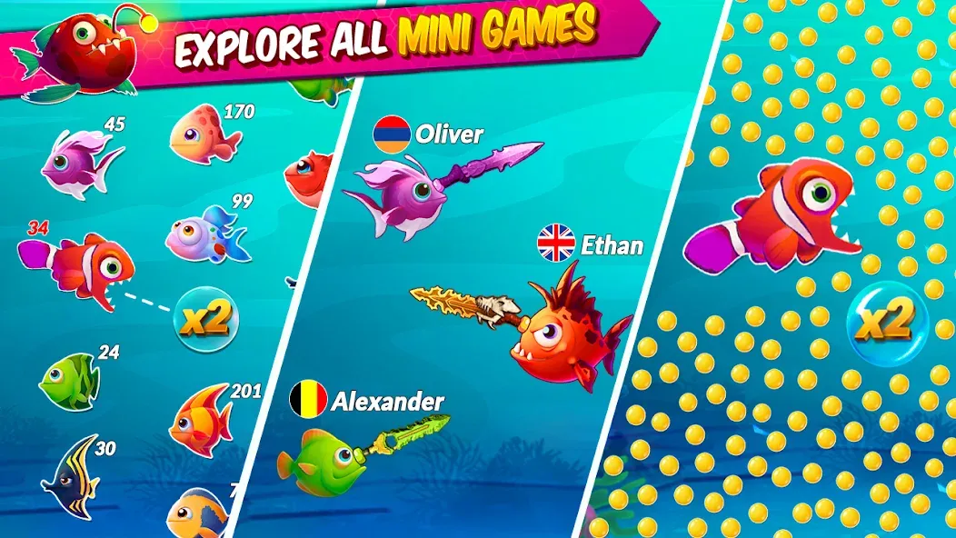 Взломанная Big Eat Fish Games Shark Games  [МОД Unlocked] — стабильная версия apk на Андроид screen 1