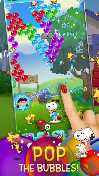 Скачать взломанную Bubble Shooter — Snoopy POP! (Бабл шутер)  [МОД Бесконечные монеты] — стабильная версия apk на Андроид screen 1