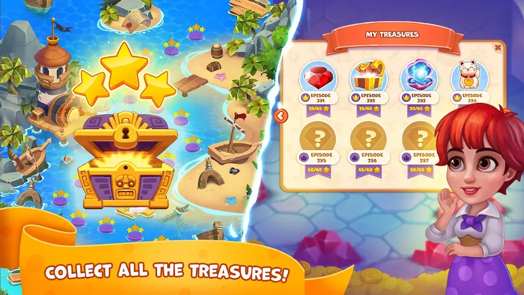 Взломанная Pirate Treasures: Jewel & Gems  [МОД Много монет] — стабильная версия apk на Андроид screen 4