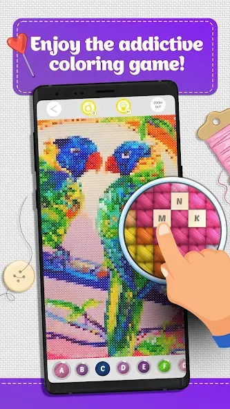 Скачать взлом Cross Stitch Coloring Art (Кроссстич окрашивание искусства)  [МОД Много монет] — последняя версия apk на Андроид screen 1