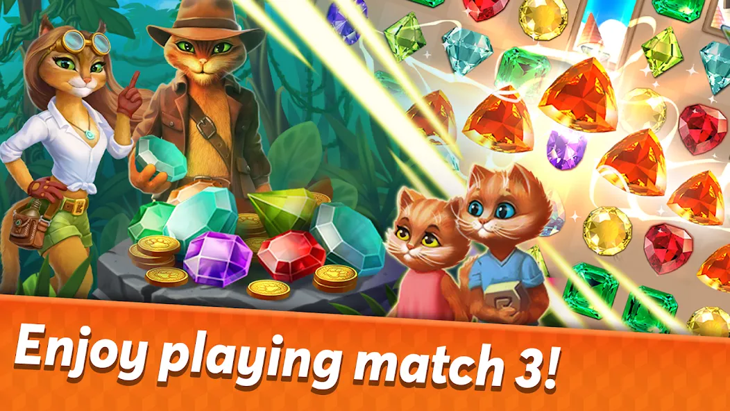 Скачать взломанную Indy Cat 2: Match 3 game  [МОД Mega Pack] — последняя версия apk на Андроид screen 1