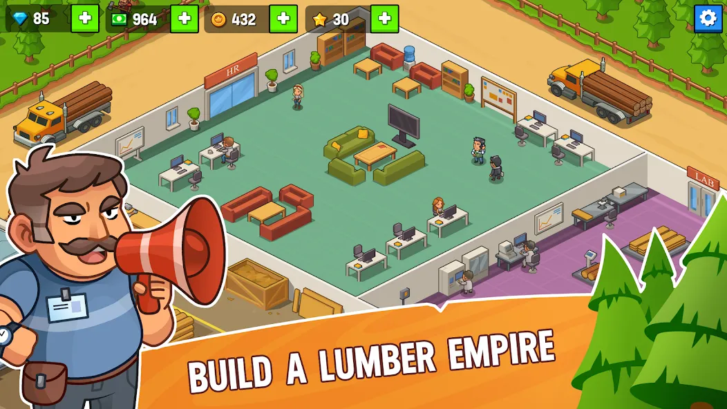 Скачать взломанную Lumber Inc Tycoon (Ламбер инк тайкун)  [МОД Бесконечные деньги] — полная версия apk на Андроид screen 1