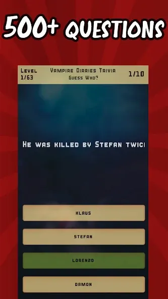 Скачать взломанную Vampire Diaries Quiz Trivia (Вампирские дневники викторина виктрия)  [МОД Много монет] — последняя версия apk на Андроид screen 1