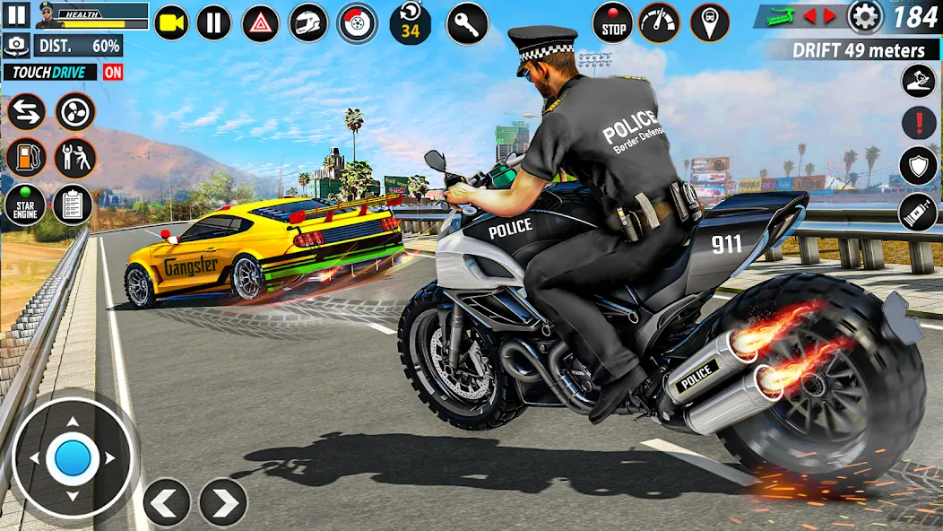 Взлом Police Moto Bike Chase Crime (Полицейская мотоциклетная погоня за преступником)  [МОД Mega Pack] — стабильная версия apk на Андроид screen 5