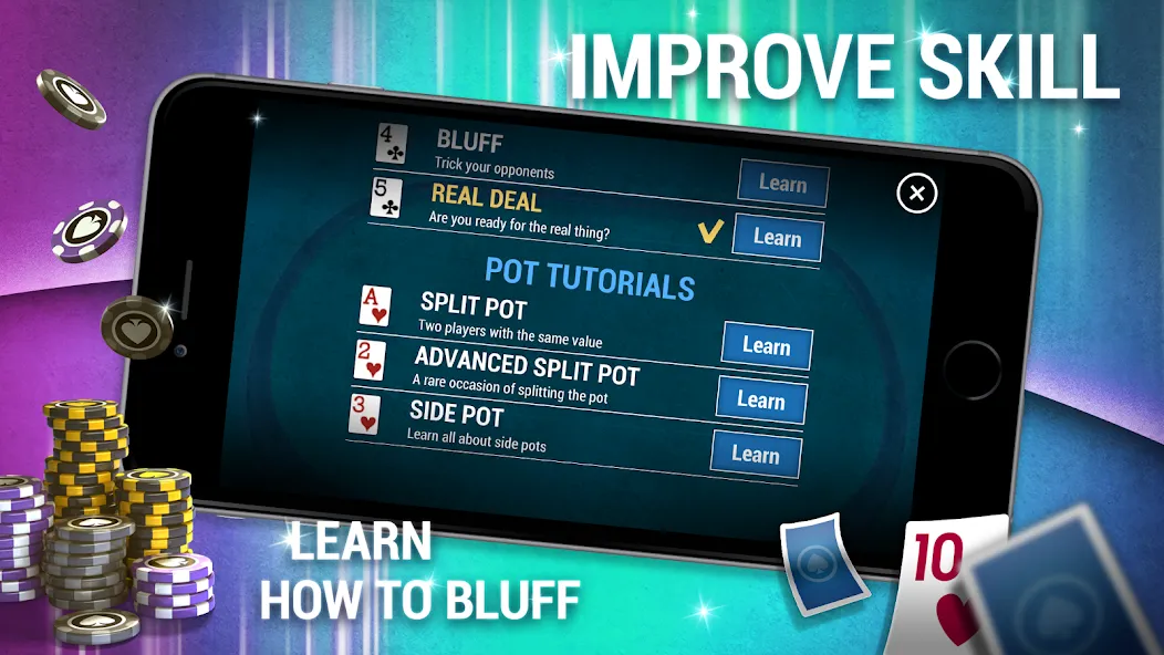 Скачать взломанную Learn How To Play Texas Poker  [МОД Много денег] — полная версия apk на Андроид screen 4