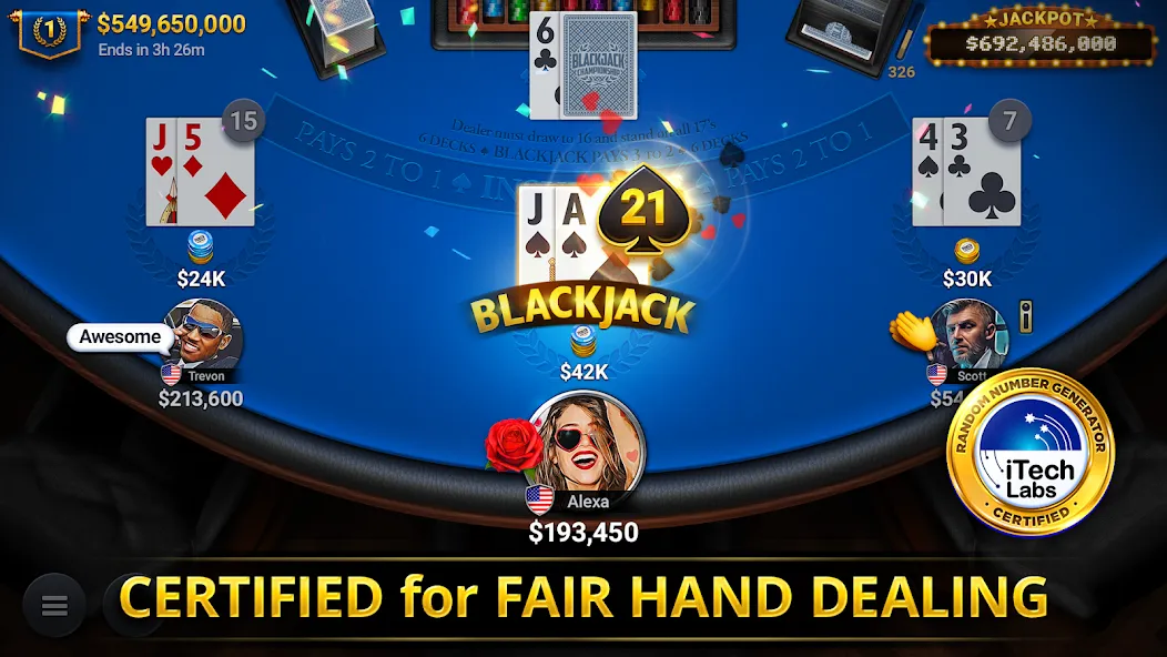 Скачать взлом Blackjack Championship (Блэкджек Чемпионат)  [МОД Mega Pack] — полная версия apk на Андроид screen 1