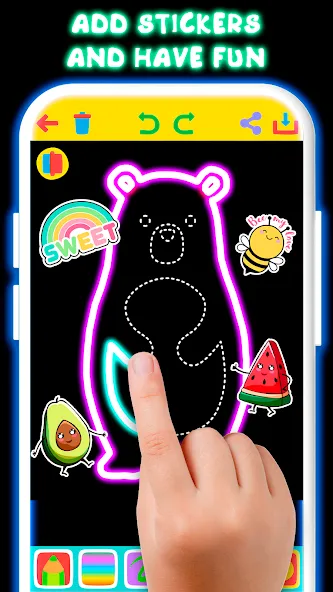 Взломанная Drawing For Kids — Glow Draw  [МОД Много монет] — стабильная версия apk на Андроид screen 2