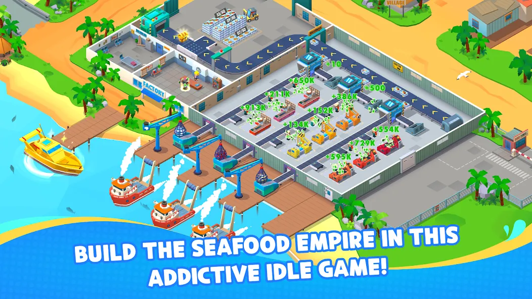 Скачать взломанную Seafood Inc — Tycoon, Idle (Айдл Сифуд Инк)  [МОД Unlocked] — стабильная версия apk на Андроид screen 1